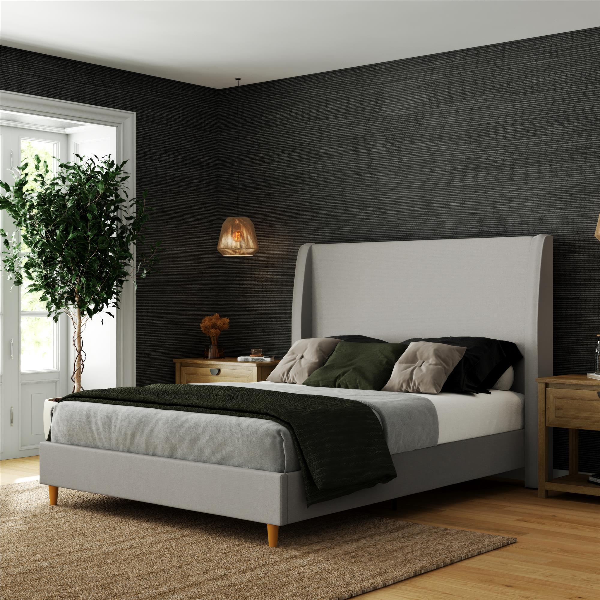 Mr. Kate Tess Upholstered Wingback Bed - Whiskey Gray Linen - Queen