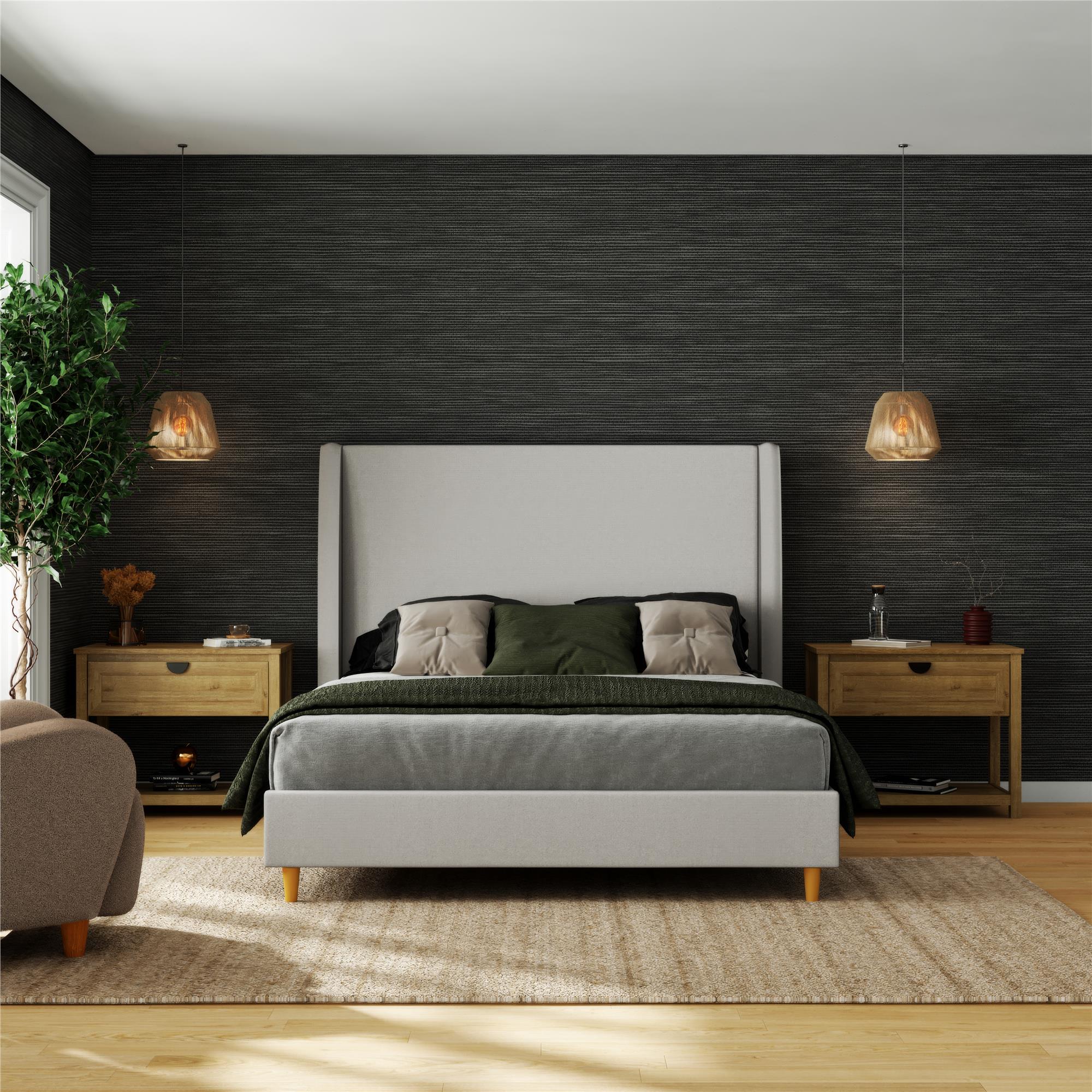 Mr. Kate Tess Upholstered Wingback Bed - Whiskey Gray Linen - Queen