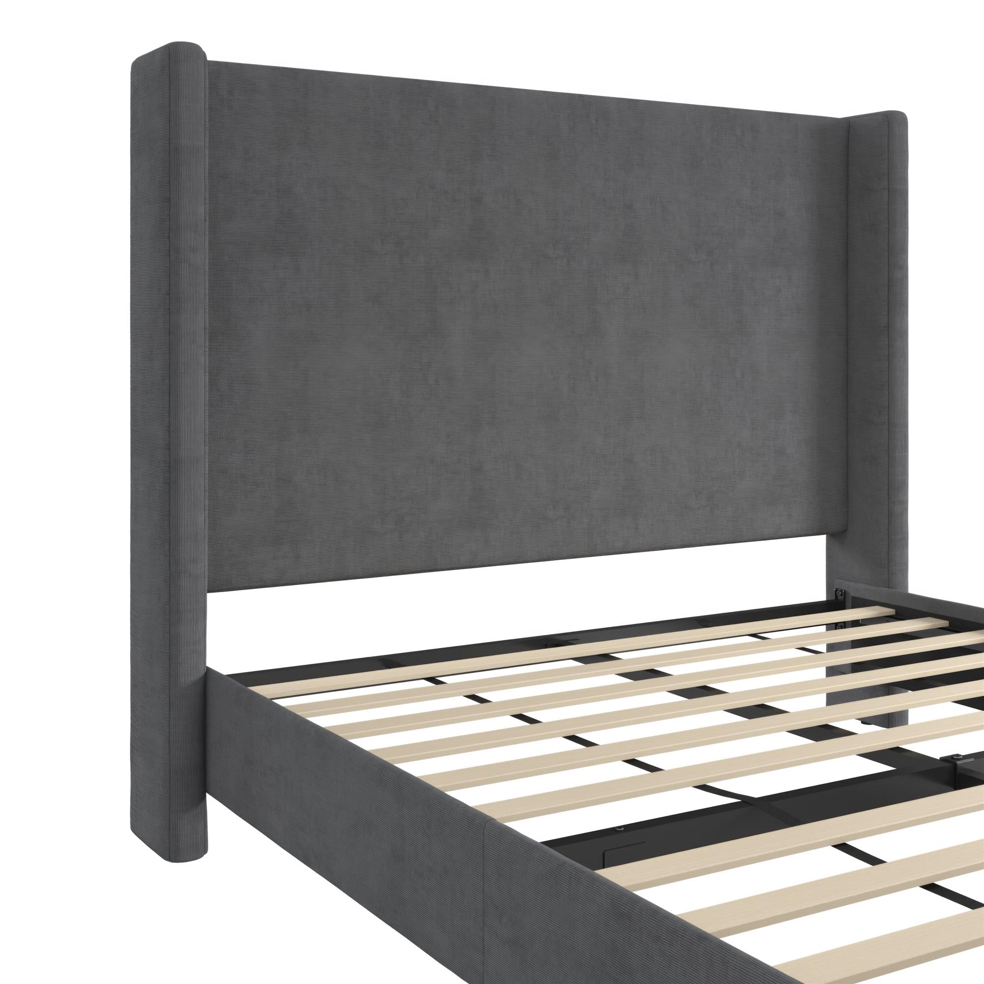 DHP Eveline Upholstered Wingback Bed - Soft Woven Dark Gray - Queen