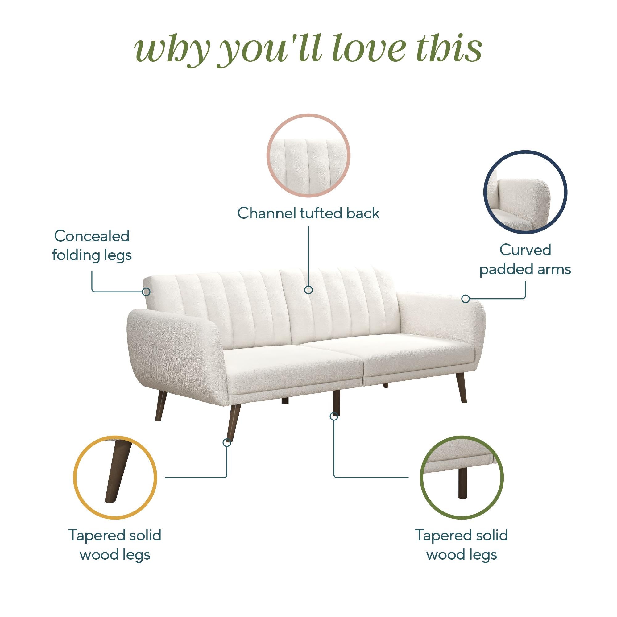 Novogratz Brittany Futon Sofa Bed - Ivory Boucle