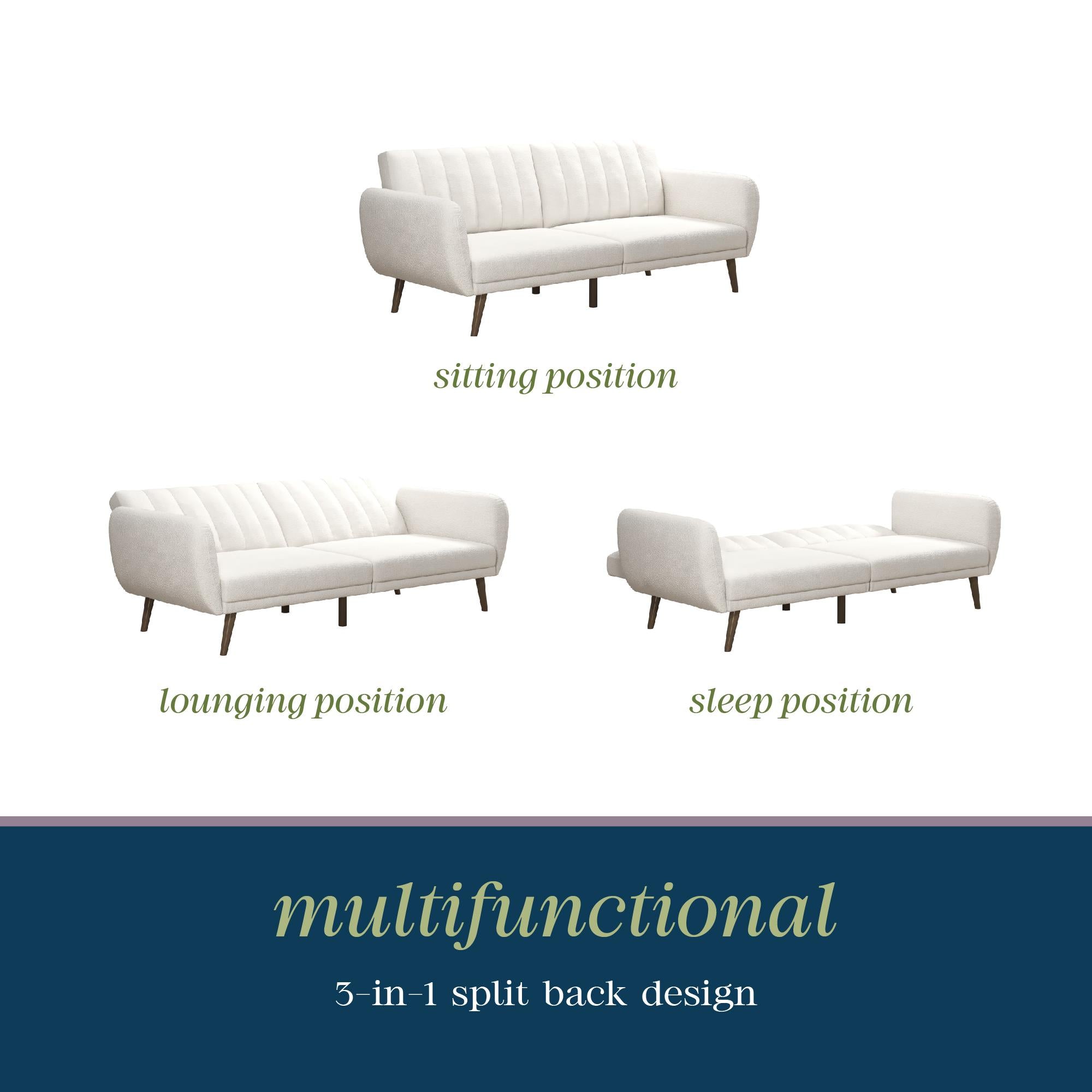 Novogratz Brittany Futon Sofa Bed - Ivory Boucle