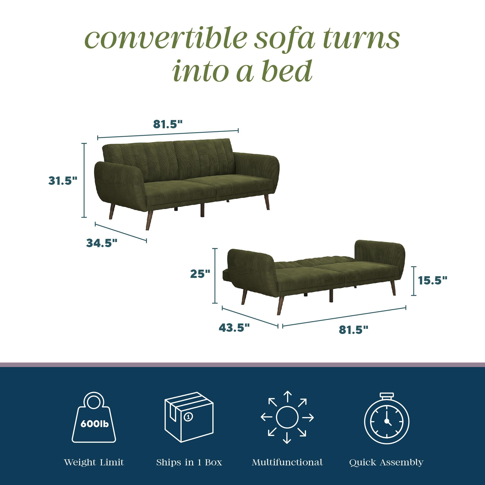 Novogratz Brittany Futon Sofa Bed - Sage Green