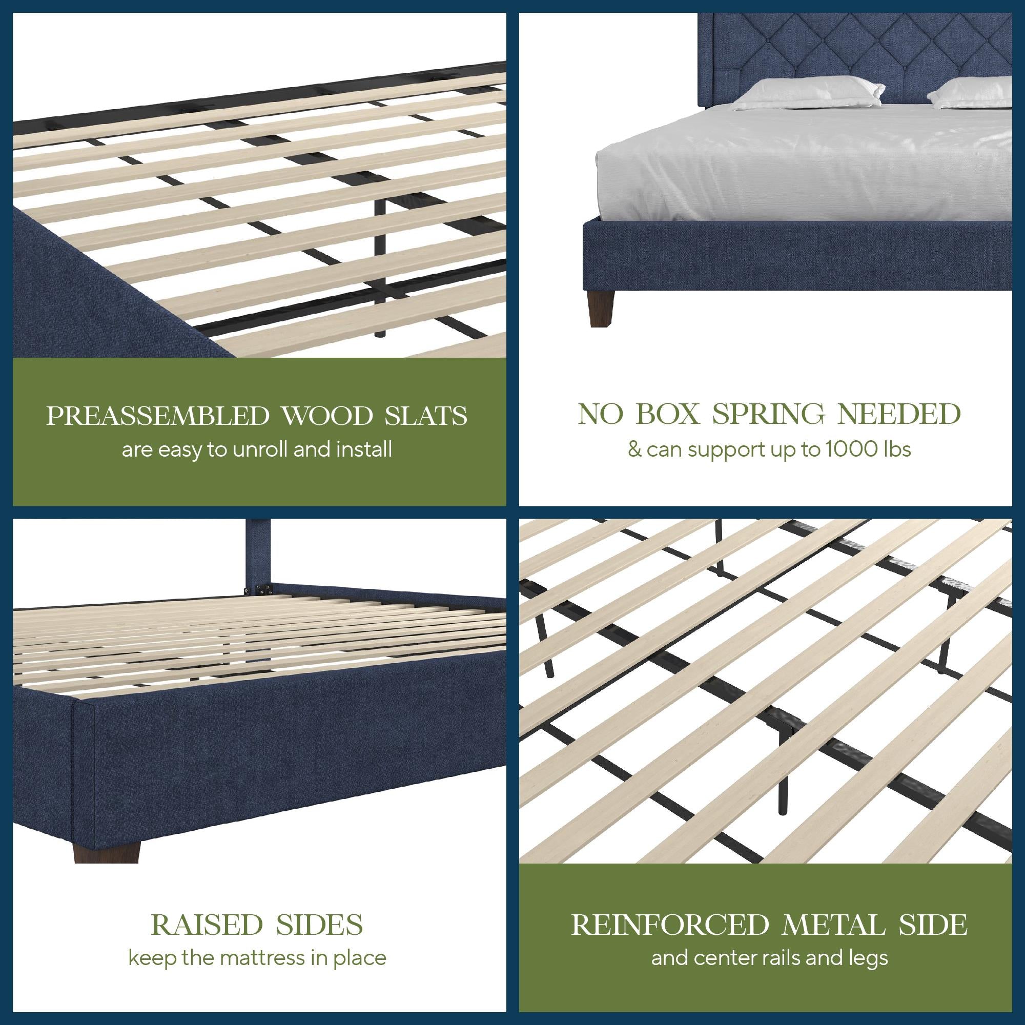 Novogratz Eloise Upholstered  Bed - Navy - King