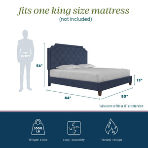 Novogratz Eloise Upholstered  Bed - Navy - King