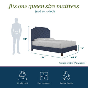 Novogratz Eloise Upholstered  Bed - Navy - Queen