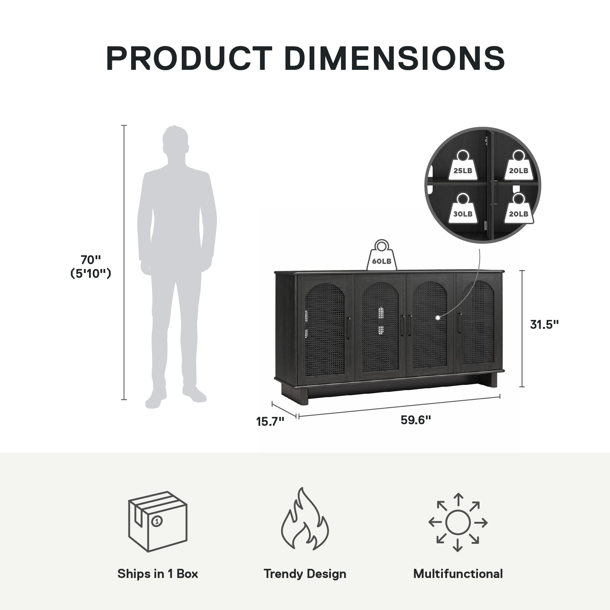Ameriwood Home Multi-Use Console Cabinet for 65' TVs - Black Oak