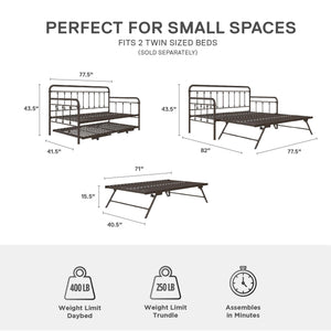 DHP Locky Metal Daybed with Pop Up Trundle - Bronze - Twin-Over-Twin