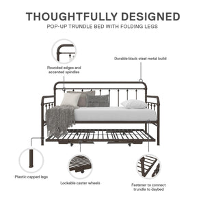 DHP Locky Metal Daybed with Pop Up Trundle - Bronze - Twin-Over-Twin