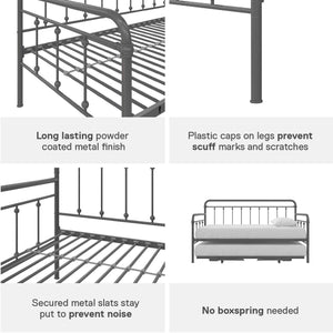 DHP Locky Metal Daybed with Pop Up Trundle - Antique Gunmetal - Twin-Over-Twin