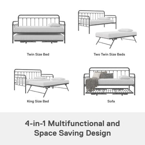 DHP Locky Metal Daybed with Pop Up Trundle - Antique Gunmetal - Twin-Over-Twin