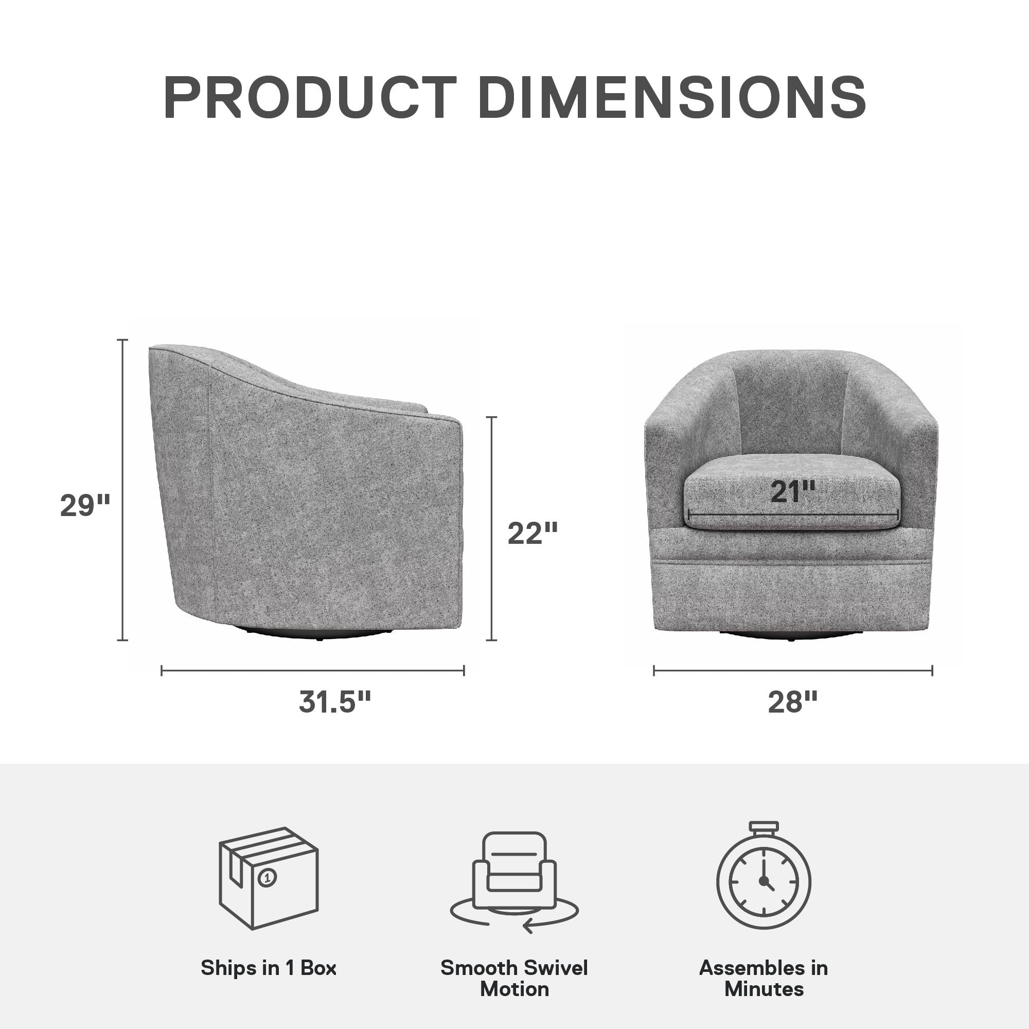 DHP Remily Swivel Accent Chair - Gray - 1-Seater