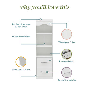 Novogratz Her Majesty 2-Drawer Storage Cabinet-Style Bookcase with Drawers - White