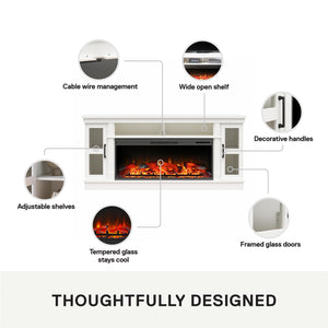 Ameriwood Home Elmcroft Wide TV Console with Electric Fireplace Insert for 75" TVs - White