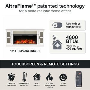 Ameriwood Home Elmcroft Wide TV Console with Electric Fireplace Insert for 75" TVs - White