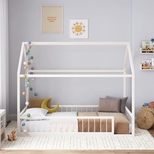 Max & Finn Skyler Metal House Bed with Rail - Off White - Twin