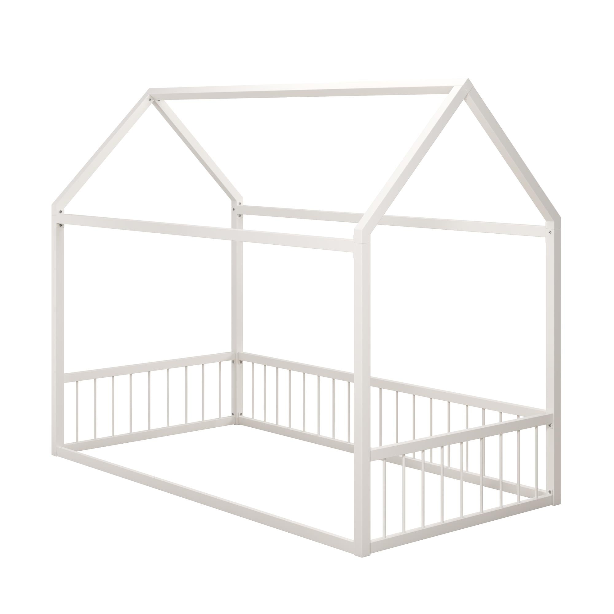 Max & Finn Skyler Metal House Bed with Rail - Off White - Twin