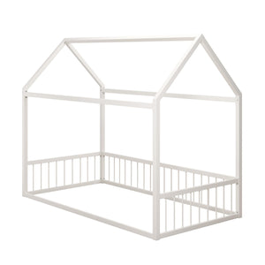 Max & Finn Skyler Metal House Bed with Rail - Off White - Twin