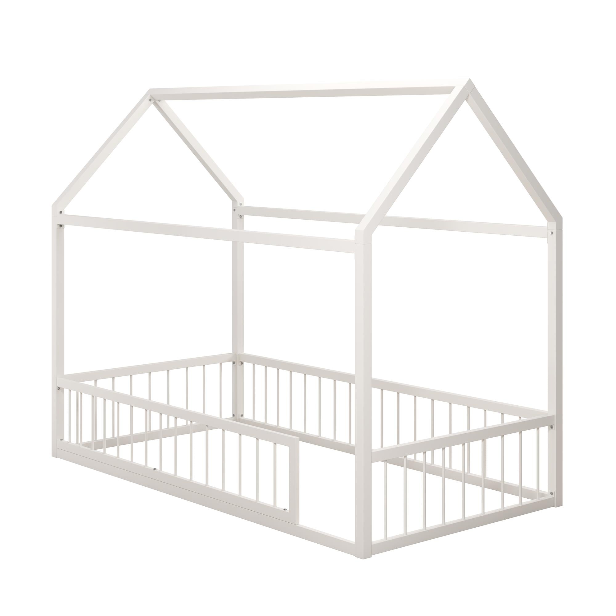 Max & Finn Skyler Metal House Bed with Rail - Off White - Twin