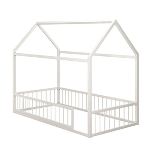 Max & Finn Skyler Metal House Bed with Rail - Off White - Twin