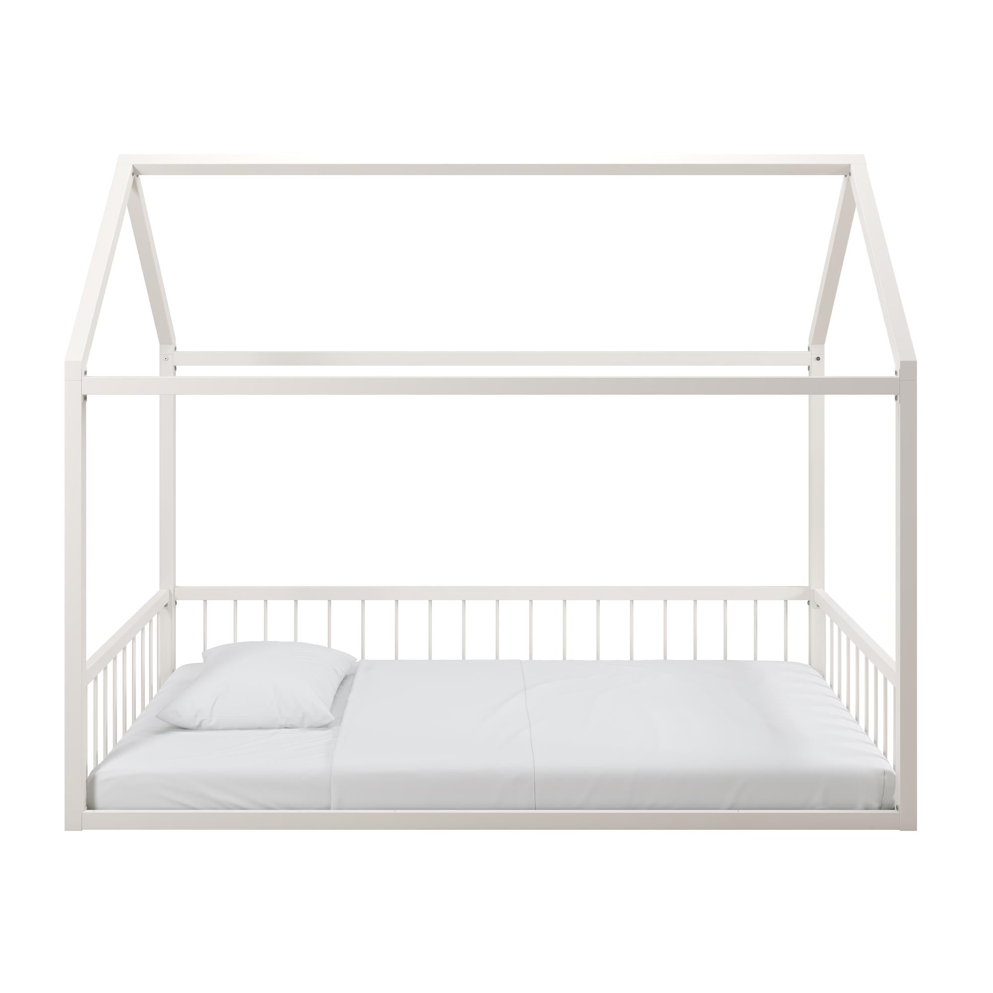 Max & Finn Skyler Metal House Bed with Rail - Off White - Twin