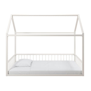 Max & Finn Skyler Metal House Bed with Rail - Off White - Twin