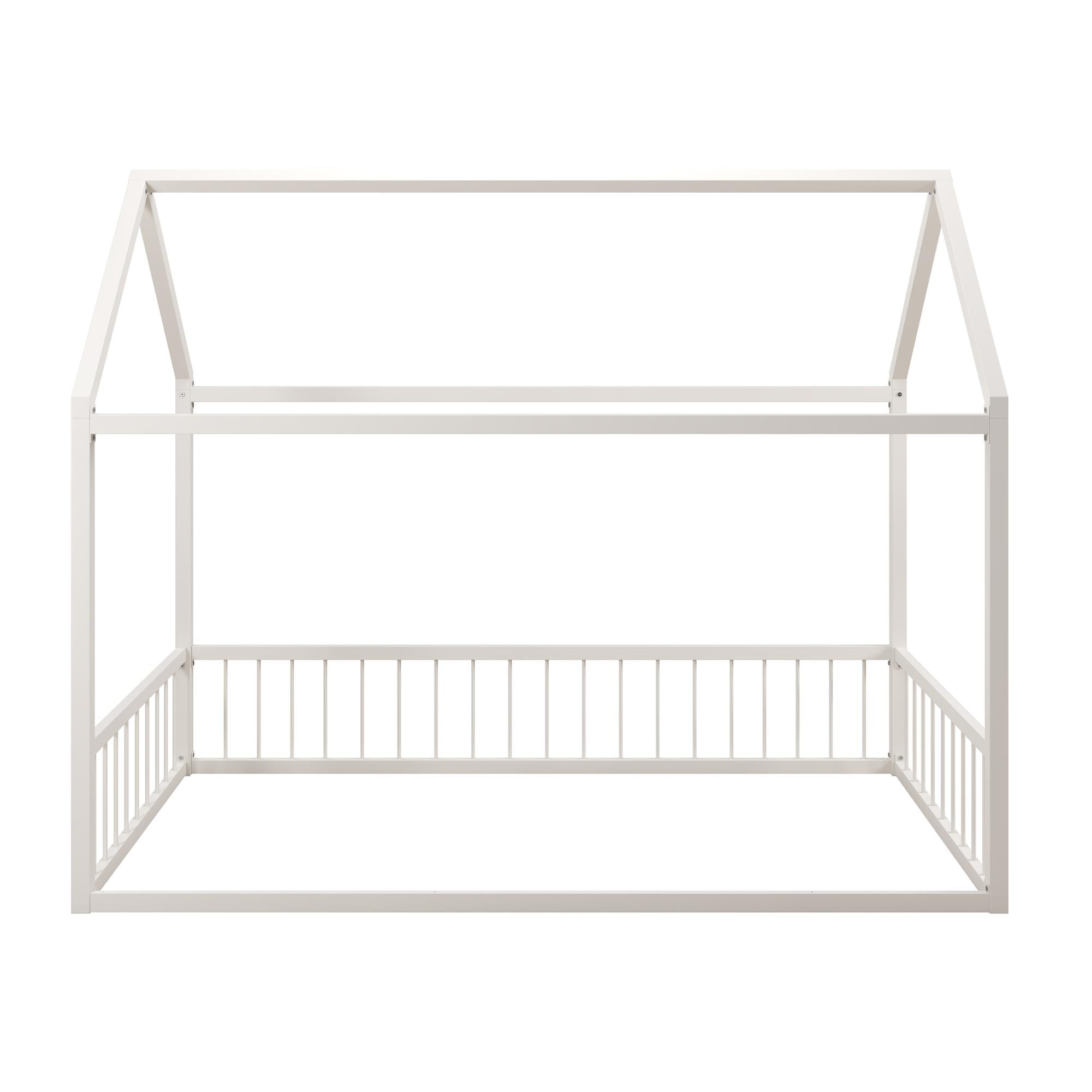 Max & Finn Skyler Metal House Bed with Rail - Off White - Twin