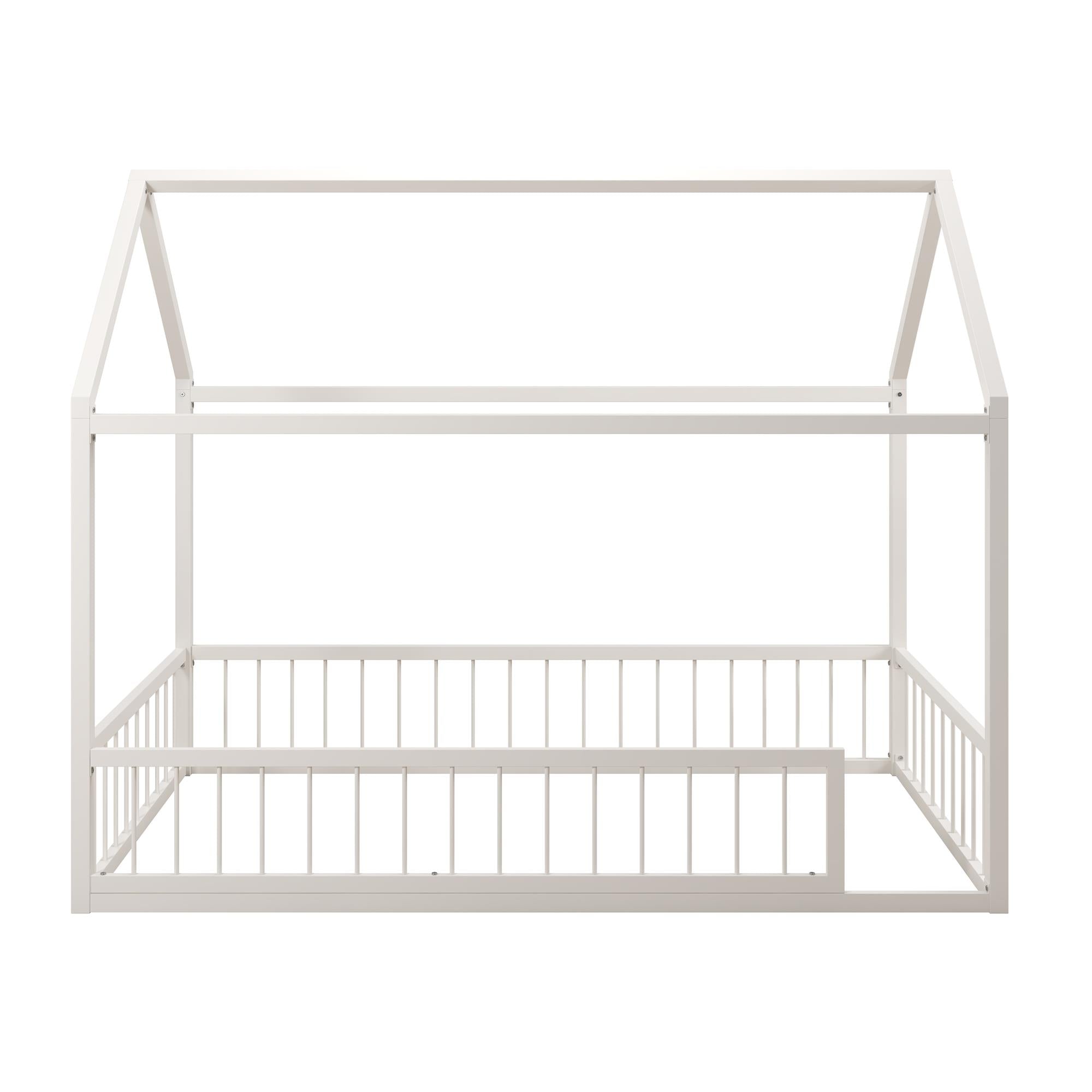 Max & Finn Skyler Metal House Bed with Rail - Off White - Twin