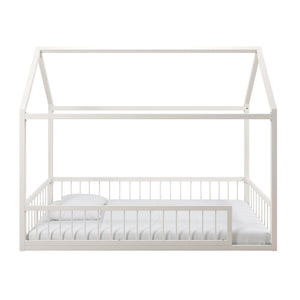 Max & Finn Skyler Metal House Bed with Rail - Off White - Twin