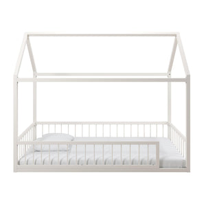 Max & Finn Skyler Metal House Bed with Rail - Off White - Twin