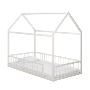 Max & Finn Skyler Metal House Bed with Rail - Off White - Twin