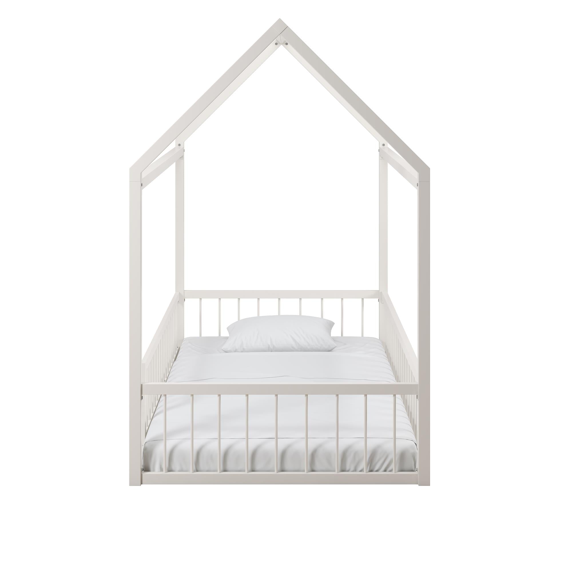 Max & Finn Skyler Metal House Bed with Rail - Off White - Twin