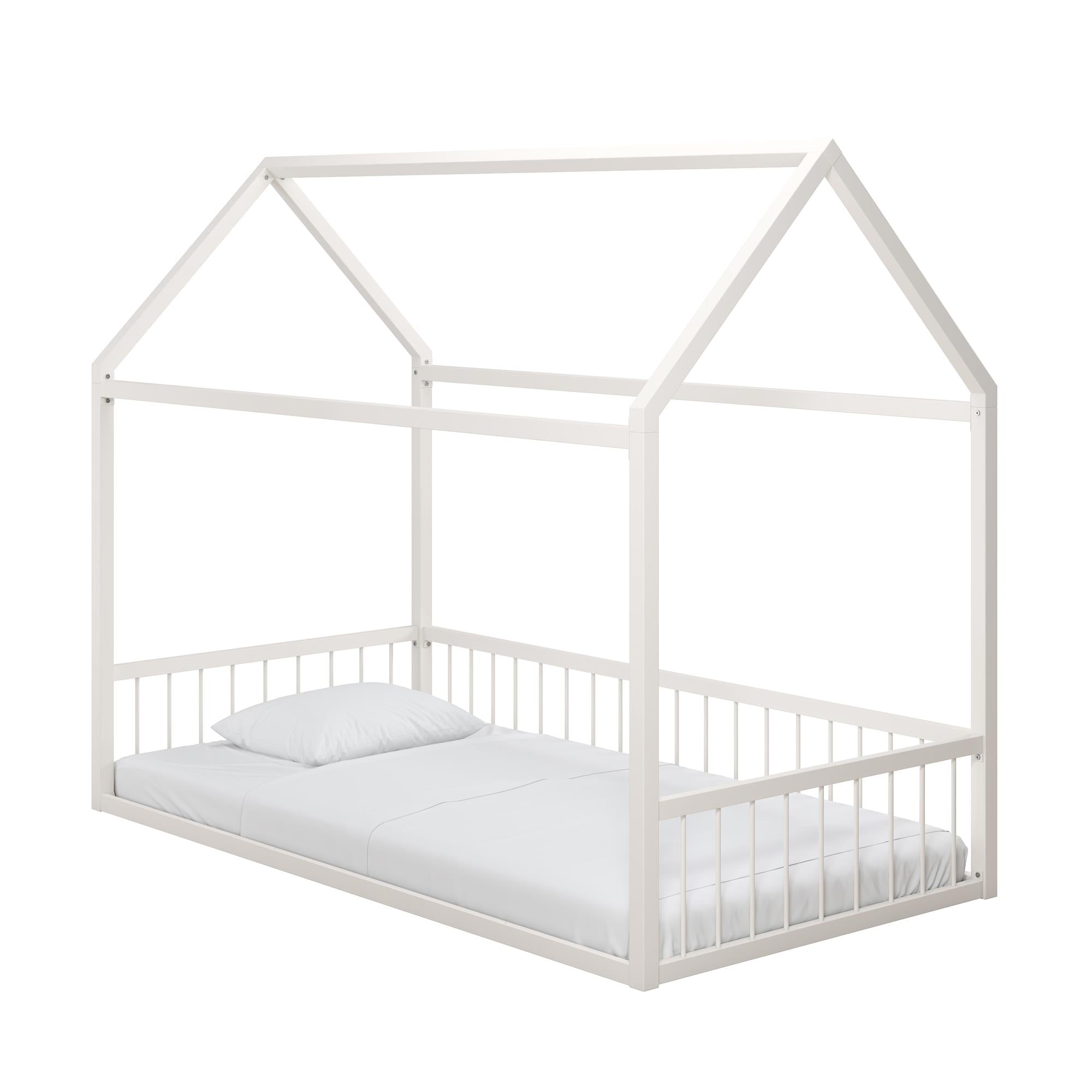 Max & Finn Skyler Metal House Bed with Rail - Off White - Twin