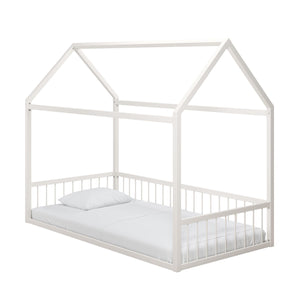 Max & Finn Skyler Metal House Bed with Rail - Off White - Twin
