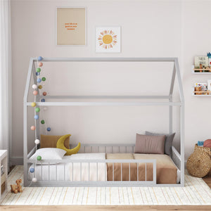 Max & Finn Skyler Metal House Bed with Rail - Dove Gray - Twin