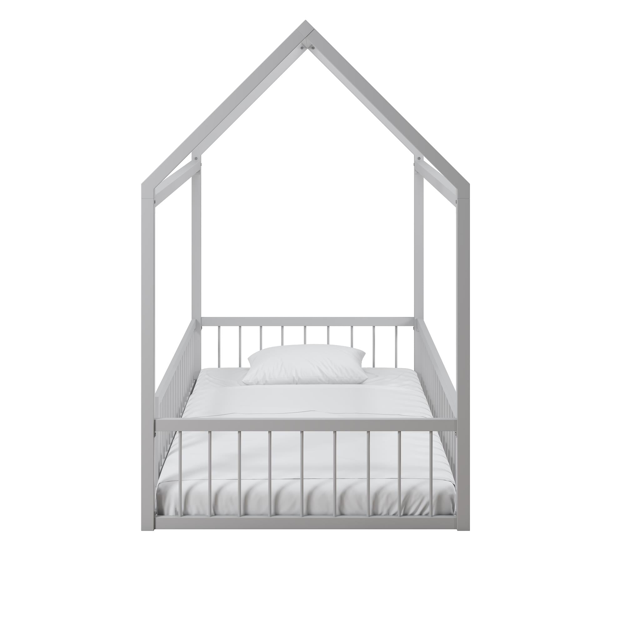 Max & Finn Skyler Metal House Bed with Rail - Dove Gray - Twin