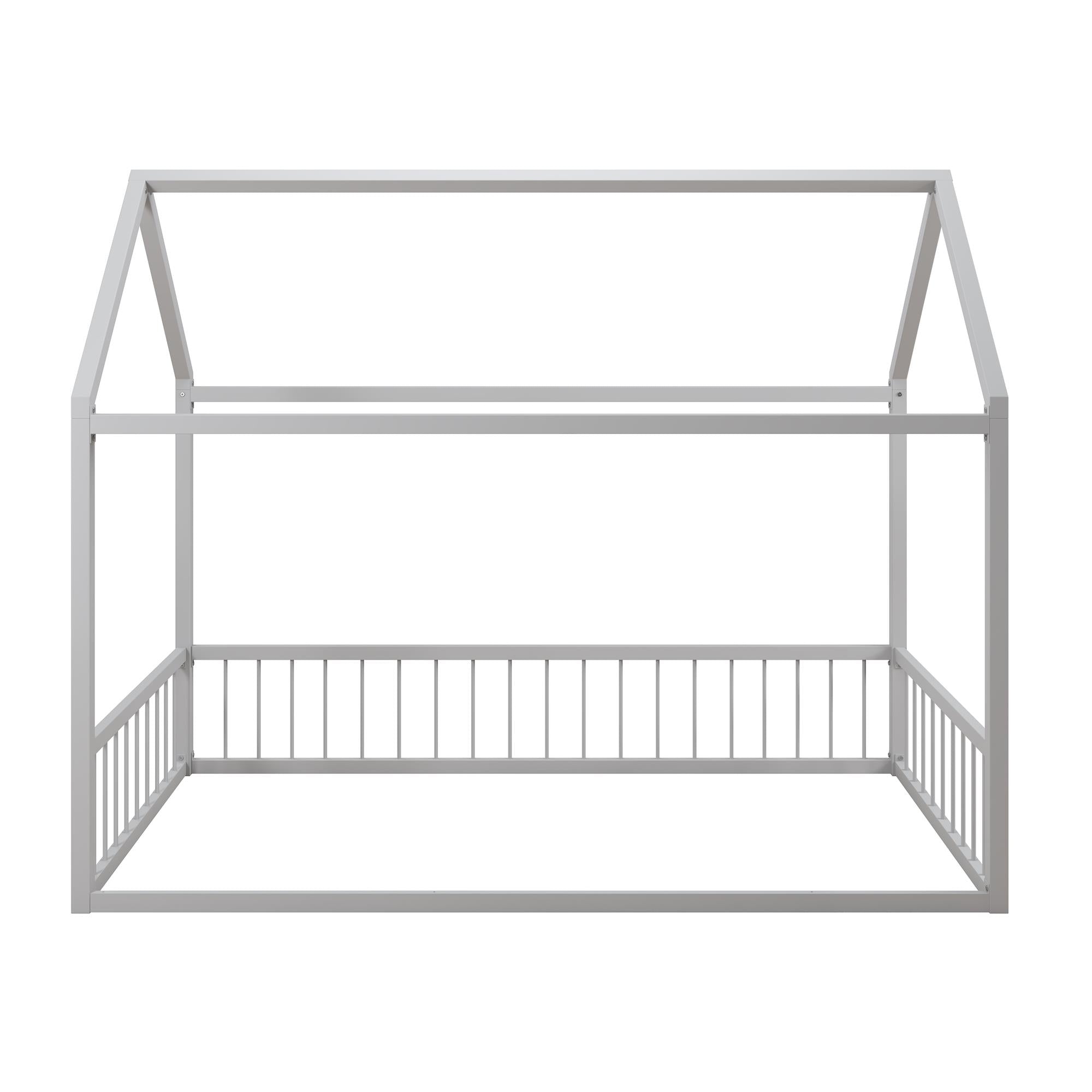 Max & Finn Skyler Metal House Bed with Rail - Dove Gray - Twin