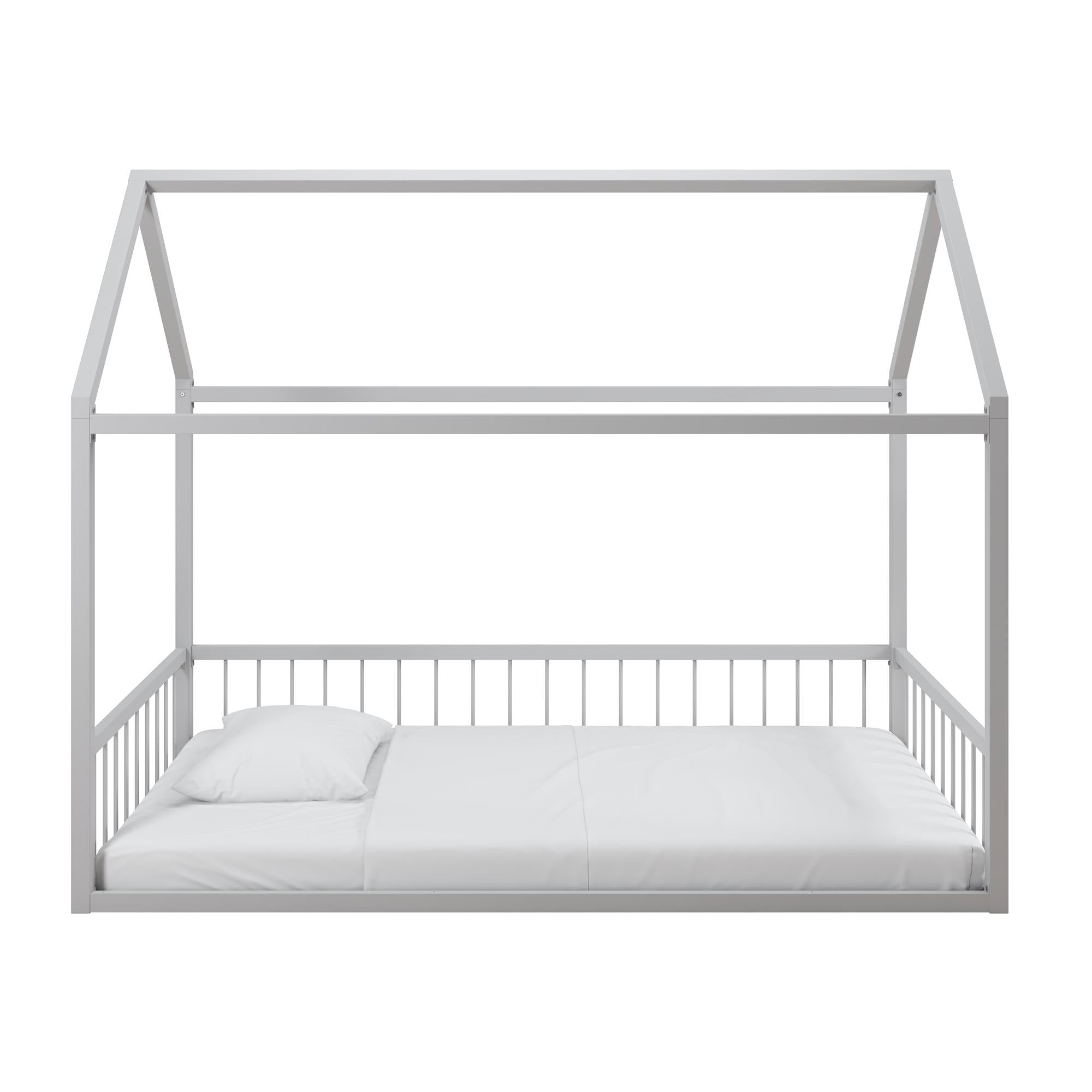 Max & Finn Skyler Metal House Bed with Rail - Dove Gray - Twin