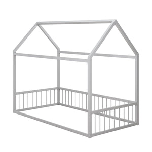 Max & Finn Skyler Metal House Bed with Rail - Dove Gray - Twin
