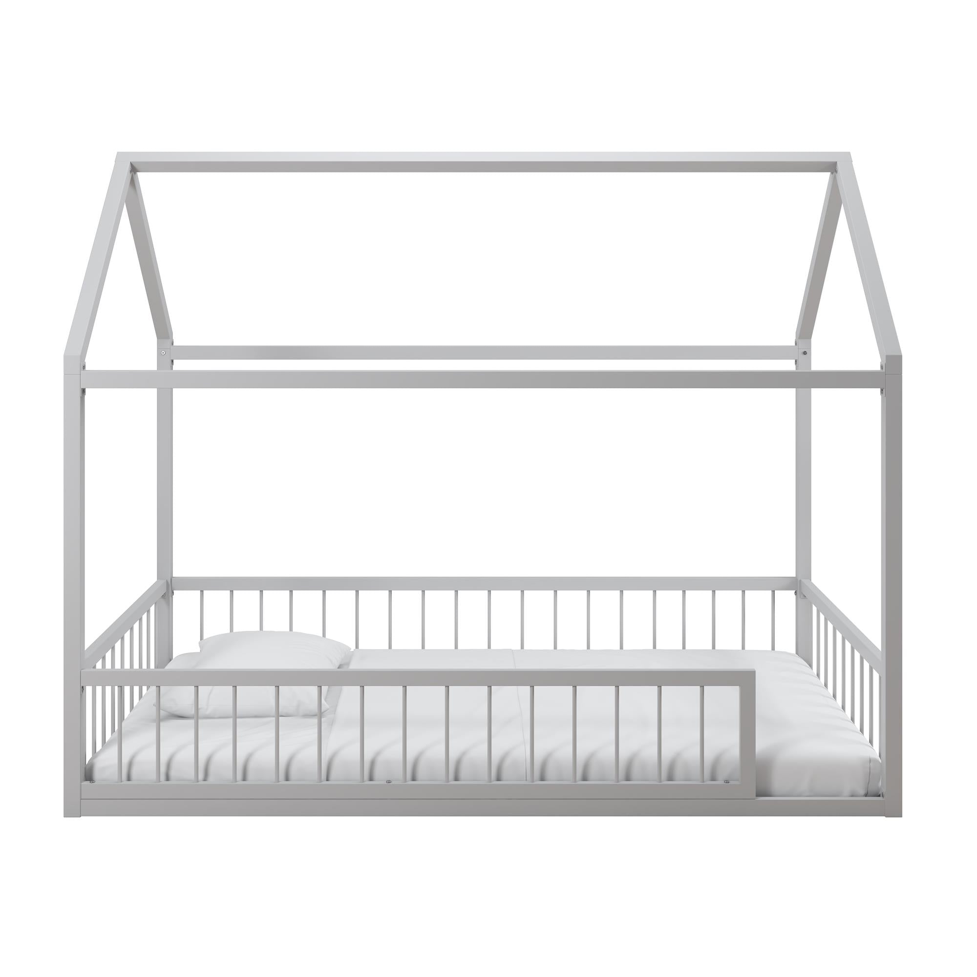 Max & Finn Skyler Metal House Bed with Rail - Dove Gray - Twin