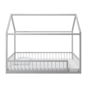 Max & Finn Skyler Metal House Bed with Rail - Dove Gray - Twin