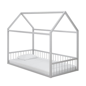 Max & Finn Skyler Metal House Bed with Rail - Dove Gray - Twin