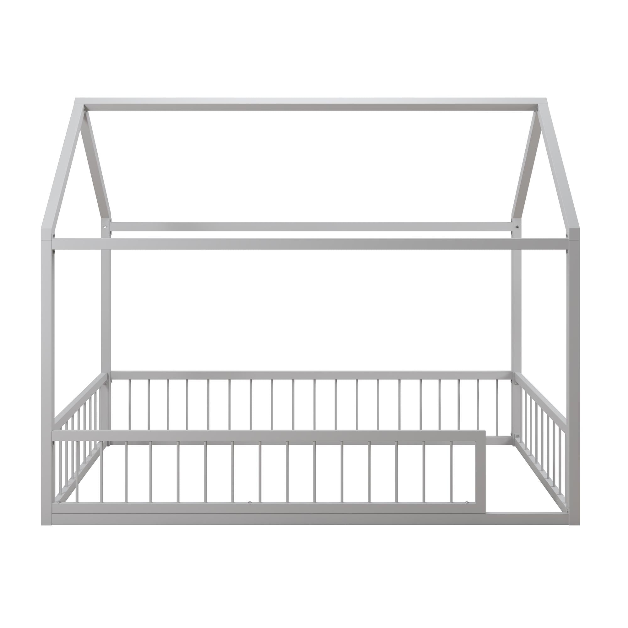 Max & Finn Skyler Metal House Bed with Rail - Dove Gray - Twin