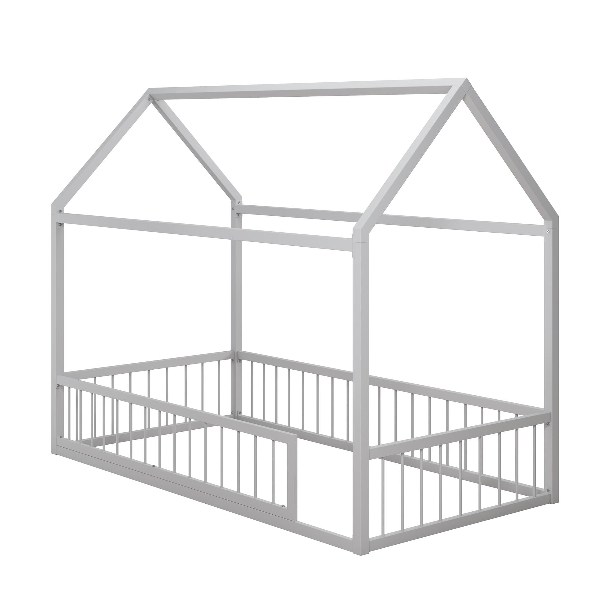 Max & Finn Skyler Metal House Bed with Rail - Dove Gray - Twin