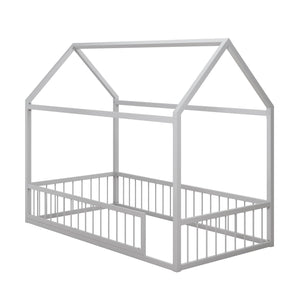 Max & Finn Skyler Metal House Bed with Rail - Dove Gray - Twin
