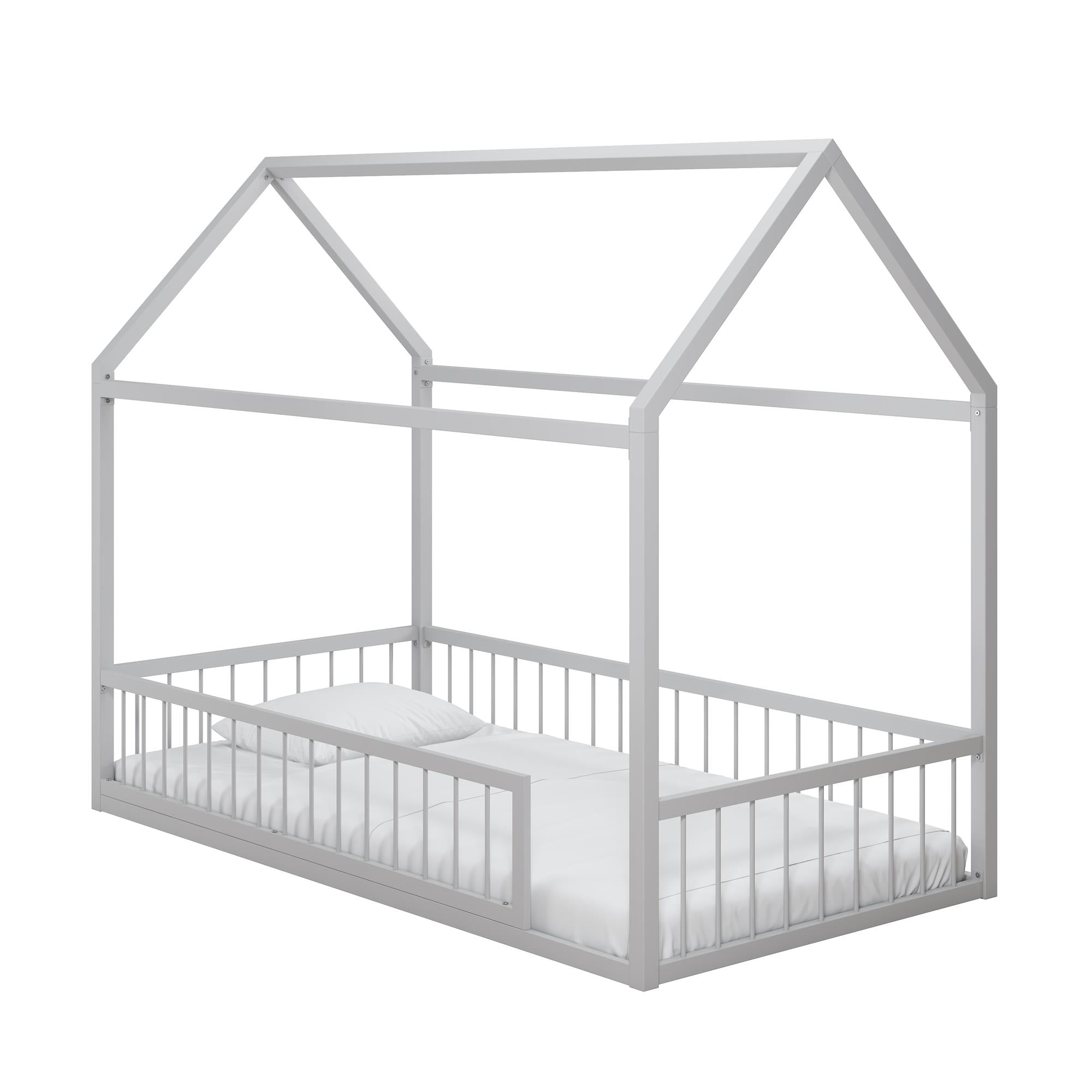 Max & Finn Skyler Metal House Bed with Rail - Dove Gray - Twin
