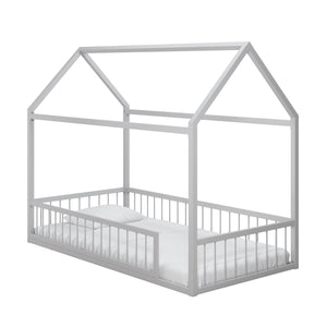Max & Finn Skyler Metal House Bed with Rail - Dove Gray - Twin