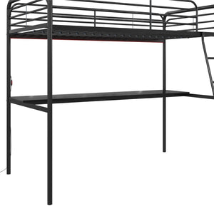 NTense Contra Gaming Loft Bed with Desk and LED Lights - Black - Twin