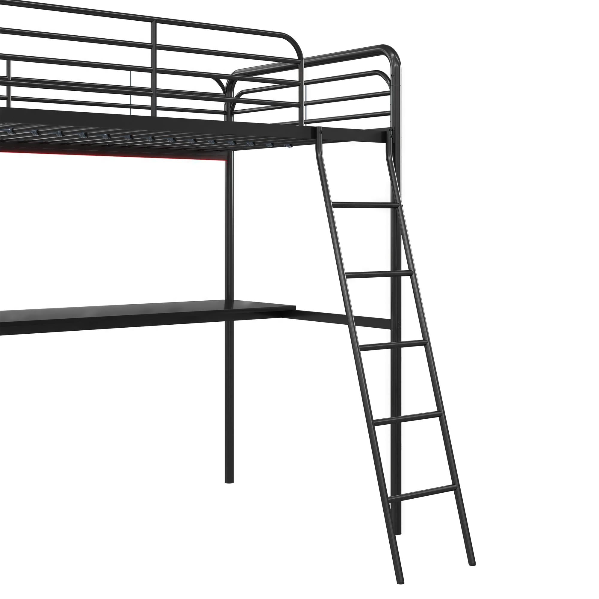 NTense Contra Gaming Loft Bed with Desk and LED Lights - Black - Twin