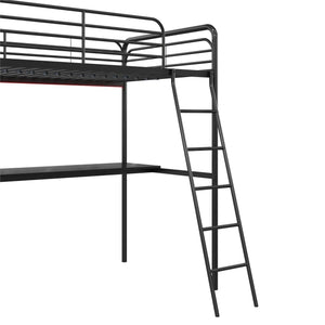 NTense Contra Gaming Loft Bed with Desk and LED Lights - Black - Twin