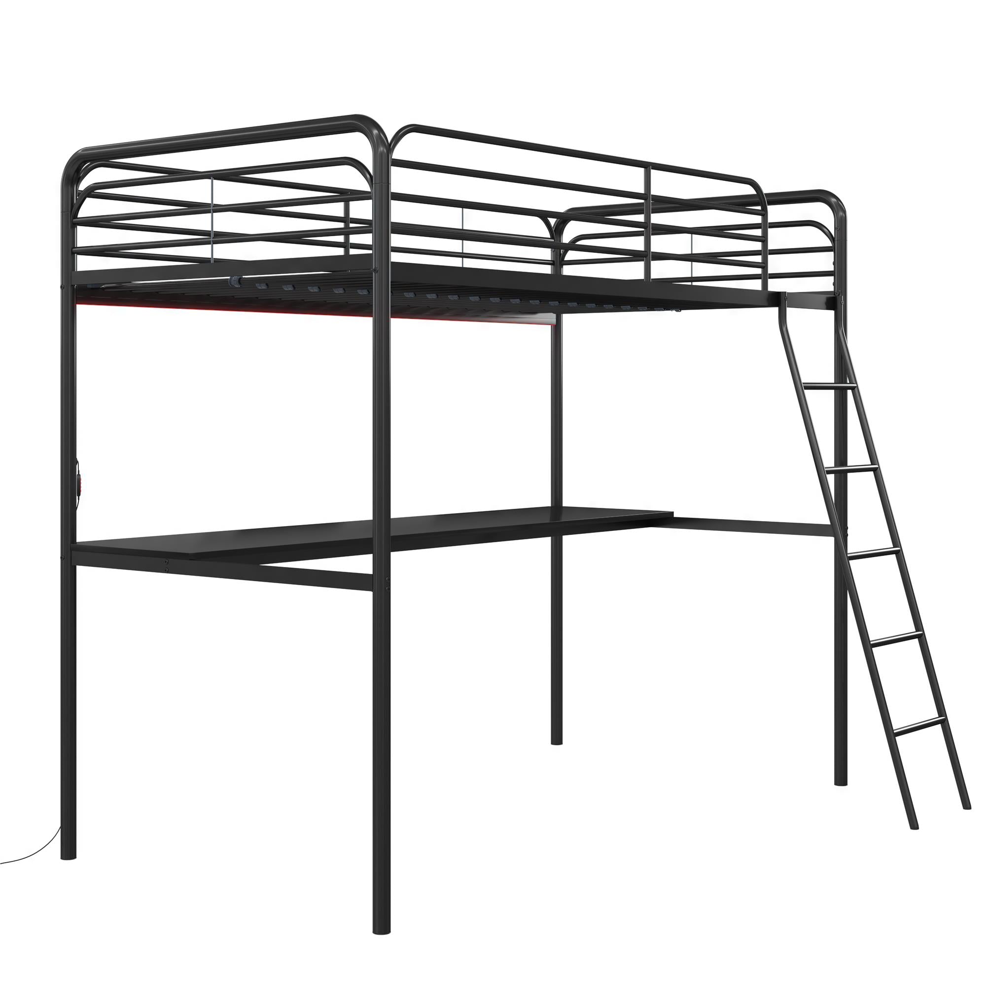NTense Contra Gaming Loft Bed with Desk and LED Lights - Black - Twin